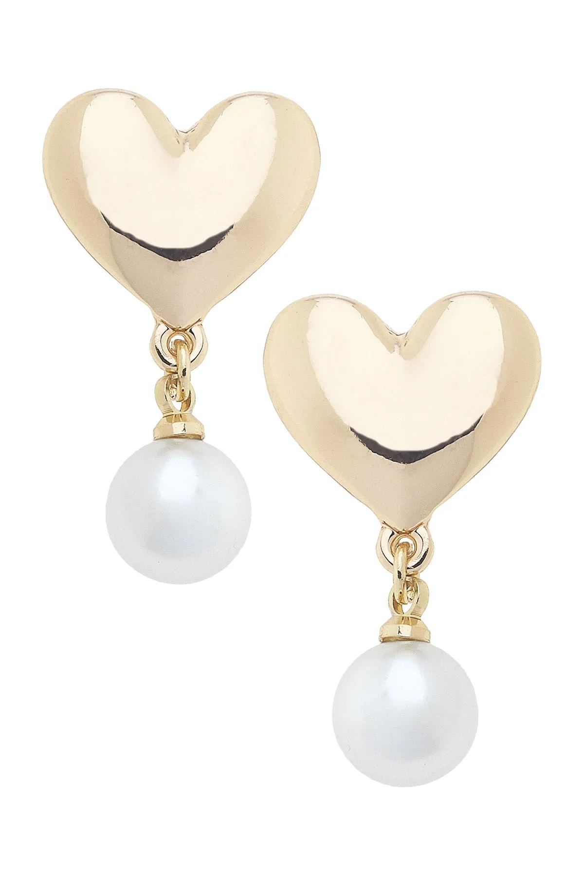Minnie Heart Pearl Drop Earrings in Shiny Gold sold by Canvas Style
