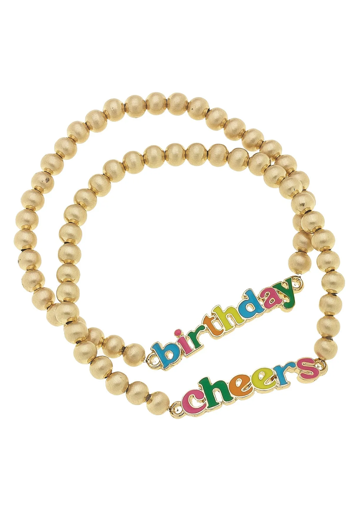 Birthday Cheers Ball Bead Bracelet Set of 2 in Satin Gold sold by Canvas Style