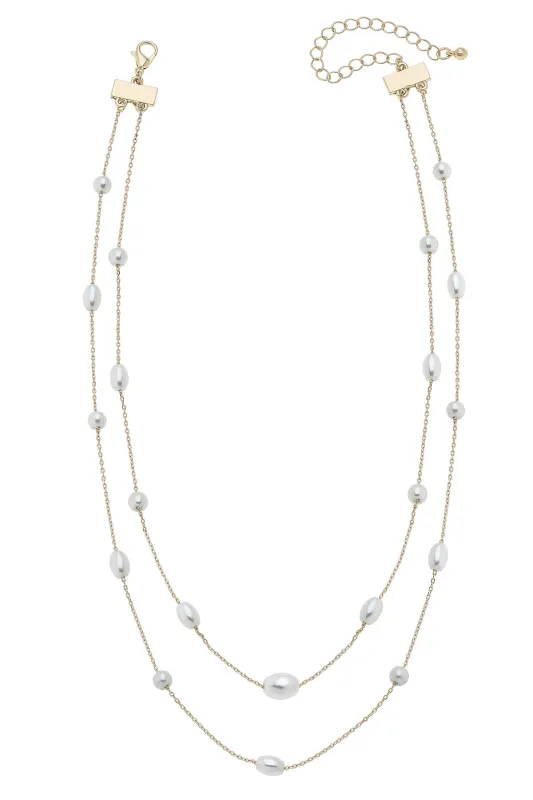 Ashton Multi Pearl Layered Necklace in Shiny Gold made by Canvas Style