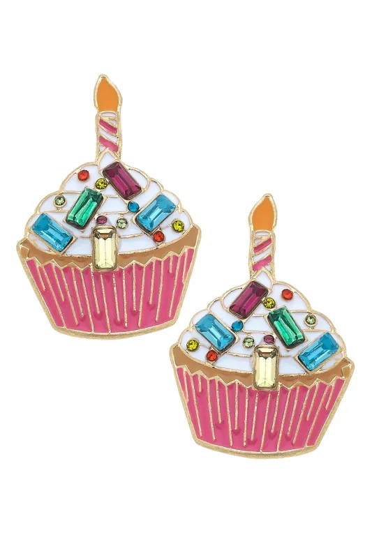 Bejeweled Birthday Cupcake Stud Earrings in Rainbow Multi sold by Canvas Style