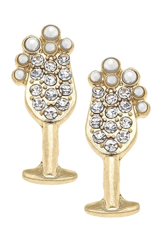 Glass of Bubbly Pave Stud Earrings in Shiny Gold sold by Canvas Style