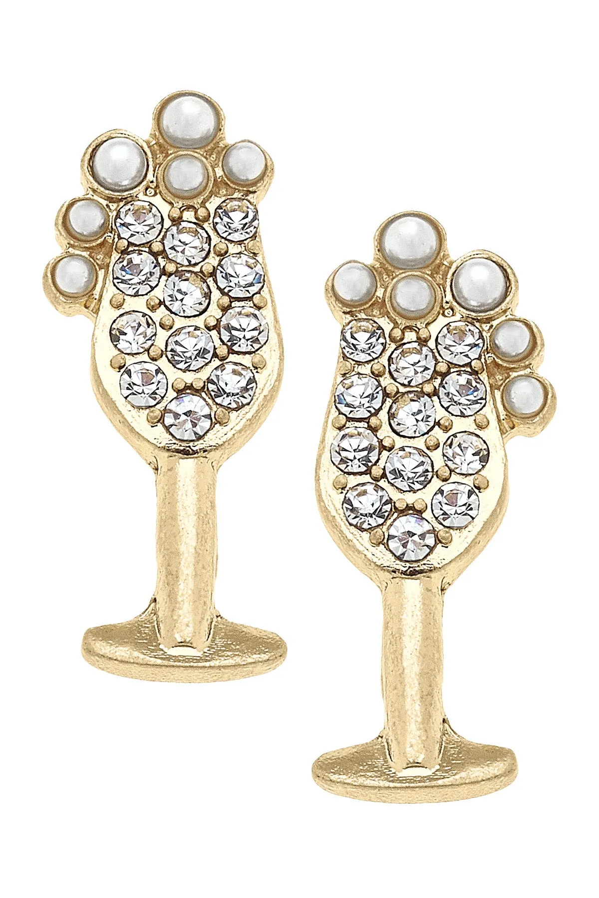 Glass of Bubbly Pave Stud Earrings in Shiny Gold sold by Canvas Style