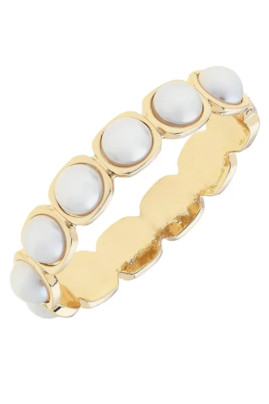 Belle Pearl Hinge Bangle in Ivory & Shiny Gold sold by Canvas Style