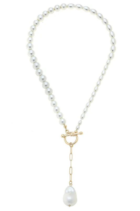Liza Baroque Pearl Lariat Necklace in Ivory sold by Canvas Style