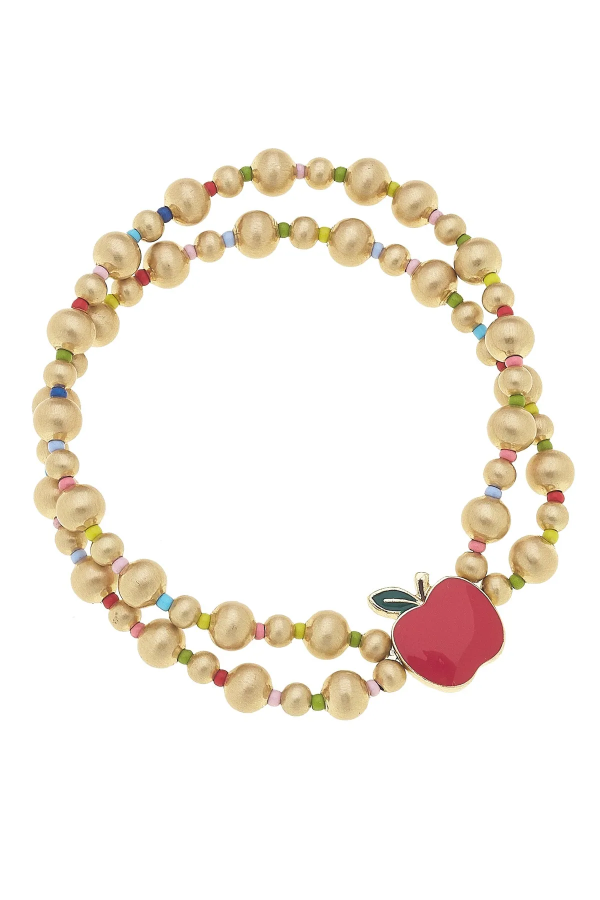 Red Delicious Apple 2-Row Ball Bead Stretch Bracelet sold by Canvas Style