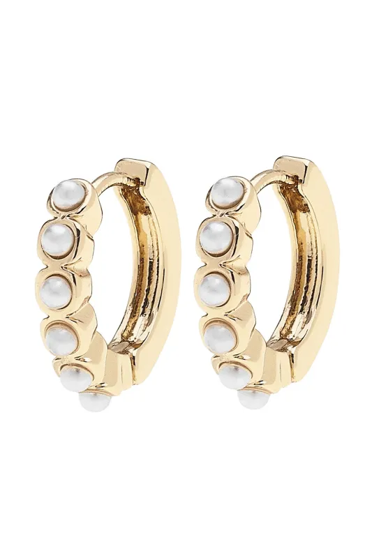 Blakely Pearl Studded Mini Huggie Hoop Earrings in Ivory sold by Canvas Style