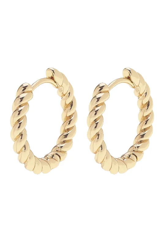 Amber Twisted Huggie Hoop Earrings in Shiny Gold sold by Canvas Style