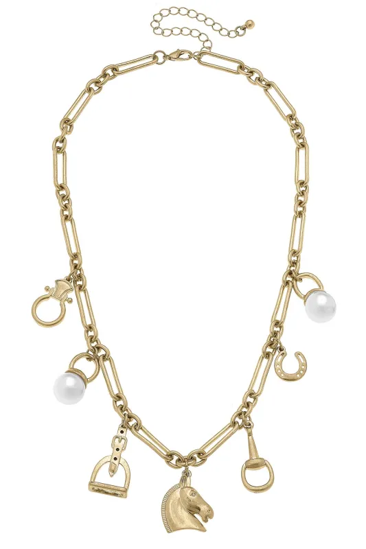 Juniper Equestrian Charm Necklace in Shiny Gold sold by Canvas Style