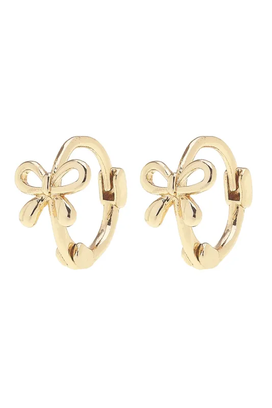 Betsy Tied Bow Micro Huggie Hoop Earrings in Shiny Gold sold by Canvas Style
