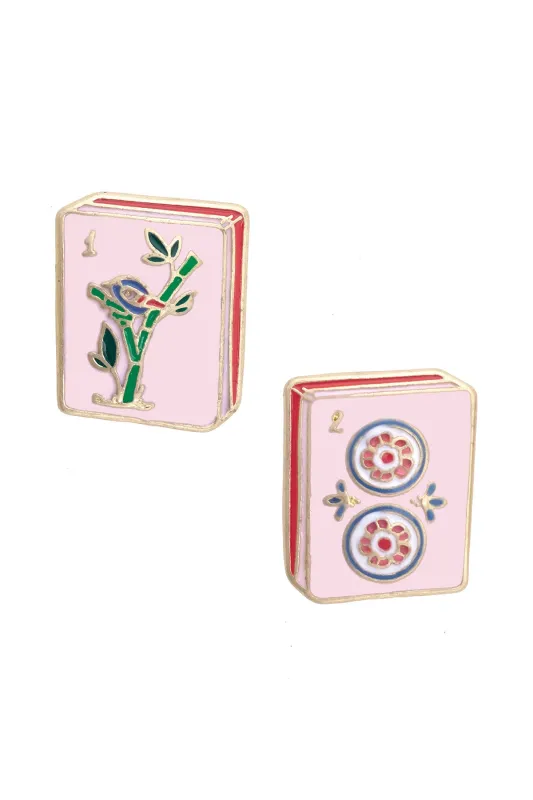Mahjong Tile Stud Earrings in Light Pink sold by Canvas Style