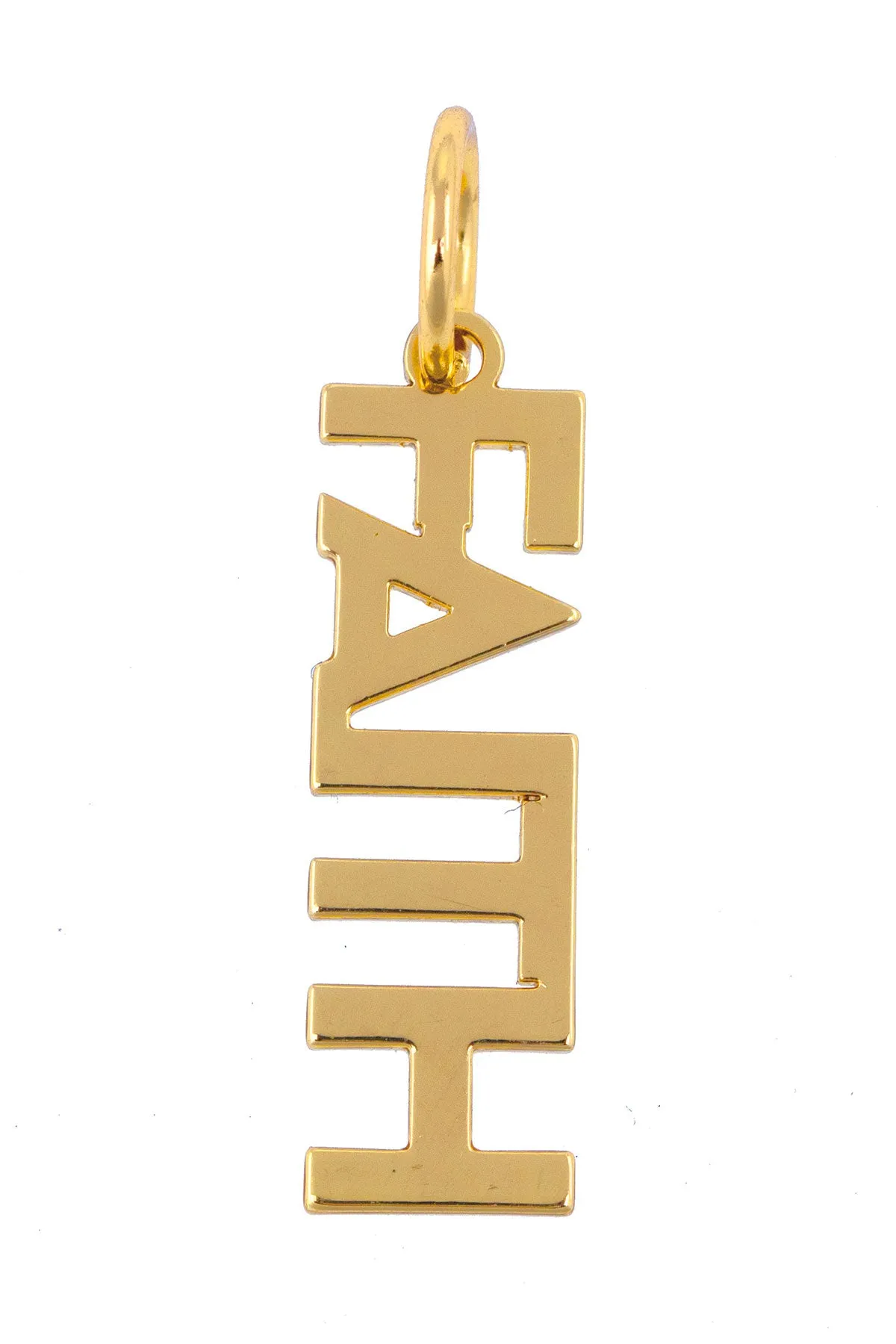 "FAITH" Block Letter Charm in Shiny Gold sold by Canvas Style