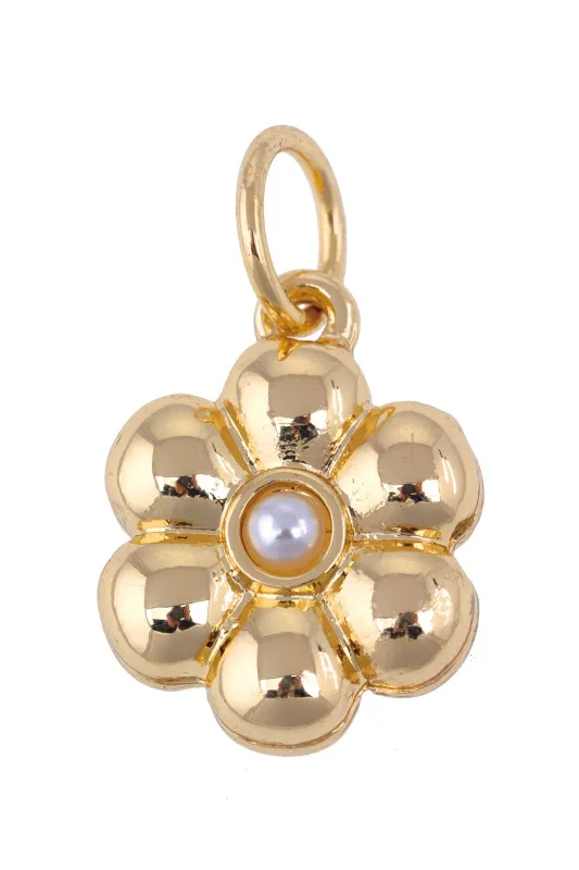 Puffy Pearl Flower Charm in Shiny Gold sold by Canvas Style