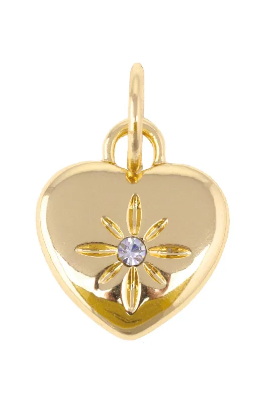Rhinestone Puffed Heart Charm in Shiny Gold sold by Canvas Style