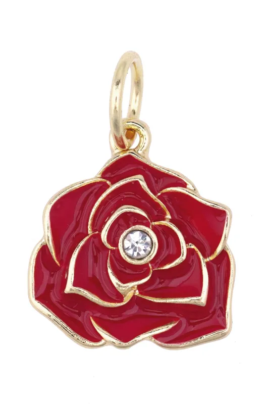 Rhinestone Rose Bud Charm in Red sold by Canvas Style