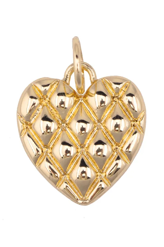Quilted Heart Charm in Shiny Gold sold by Canvas Style