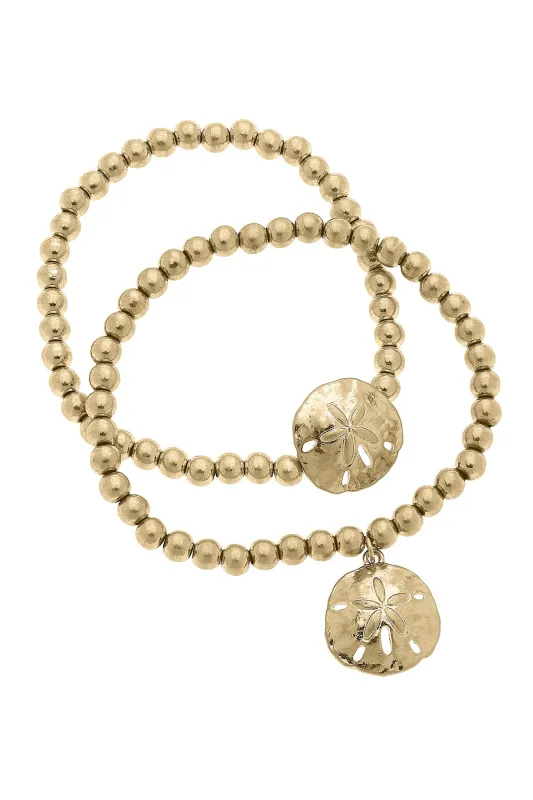 Morgana Sand Dollar Ball Bead Bracelet of 2 in Shiny Gold made by Canvas Style