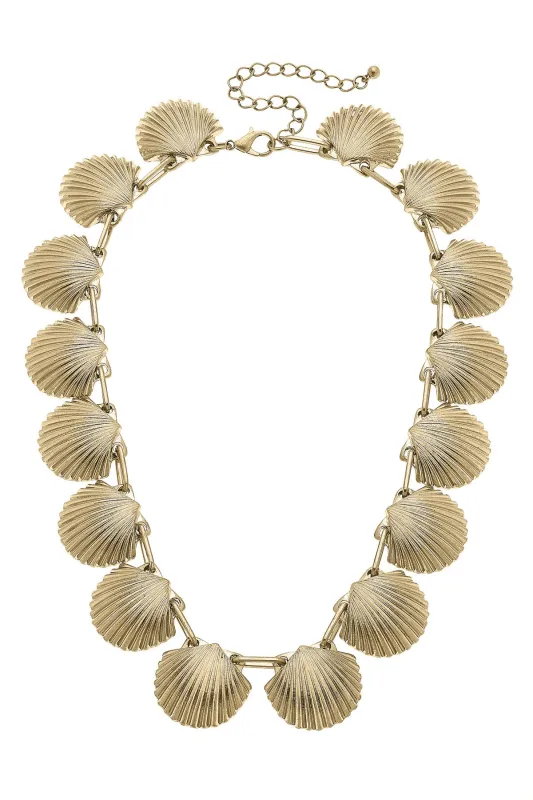 Mariana Scallop Shell Statement Necklace in Shiny Gold sold by Canvas Style