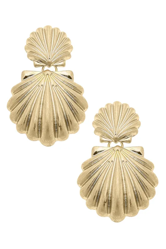Mauri Clamshell Stud Earrings in Shiny Gold sold by Canvas Style