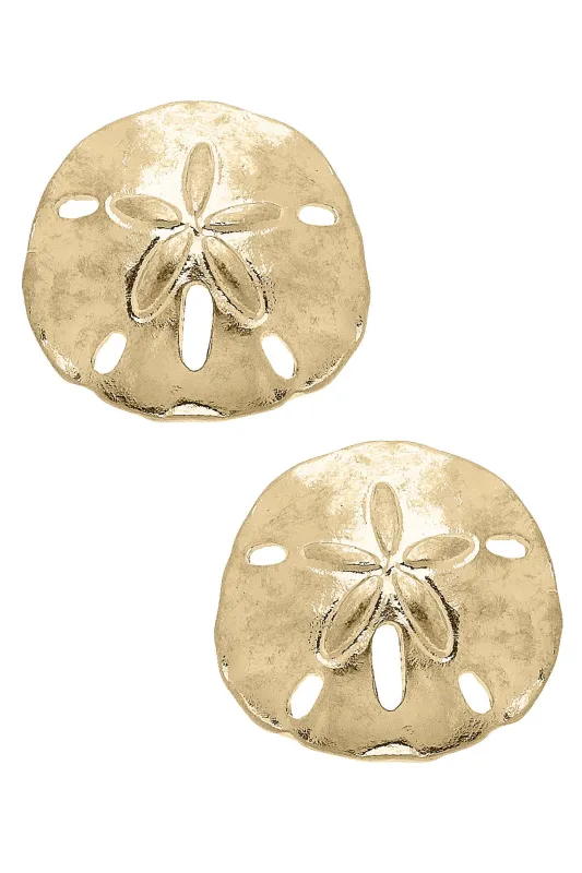 Morgana Sand Dollar Stud Earrings in Shiny Gold sold by Canvas Style