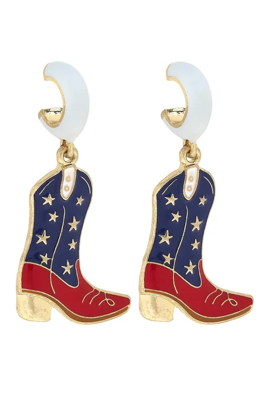 All American Enamel Boot Huggie Hoop Earrings sold by Canvas Style