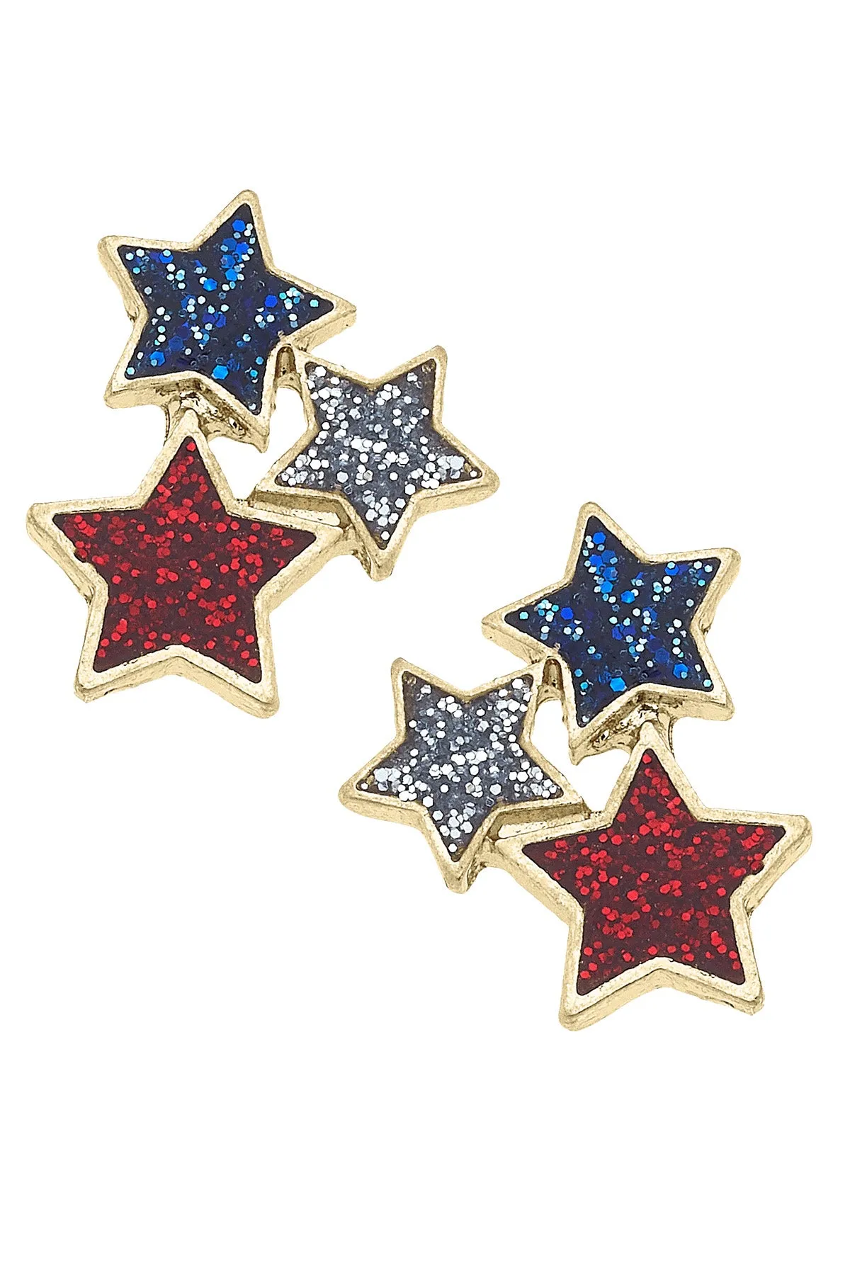 Triple Glitter Star Stud Earrings sold by Canvas Style