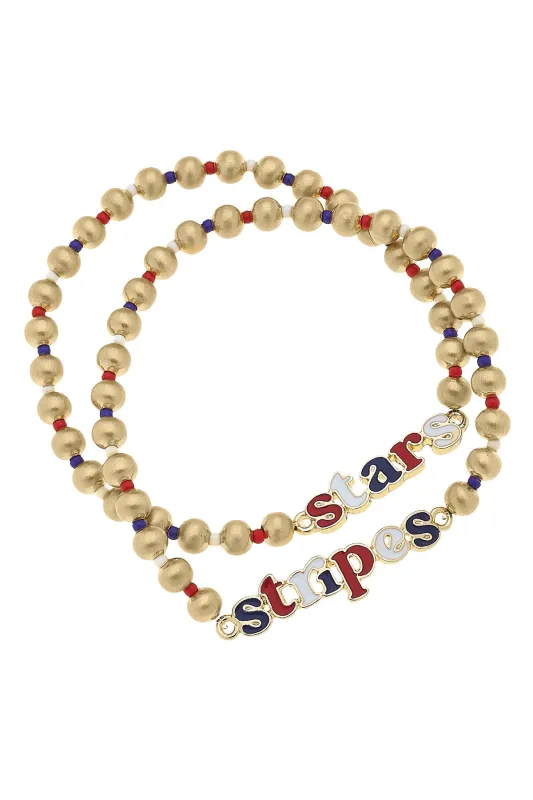 Stars & Stripes Ball Bead Stretch Bracelet Set of 2 sold by Canvas Style