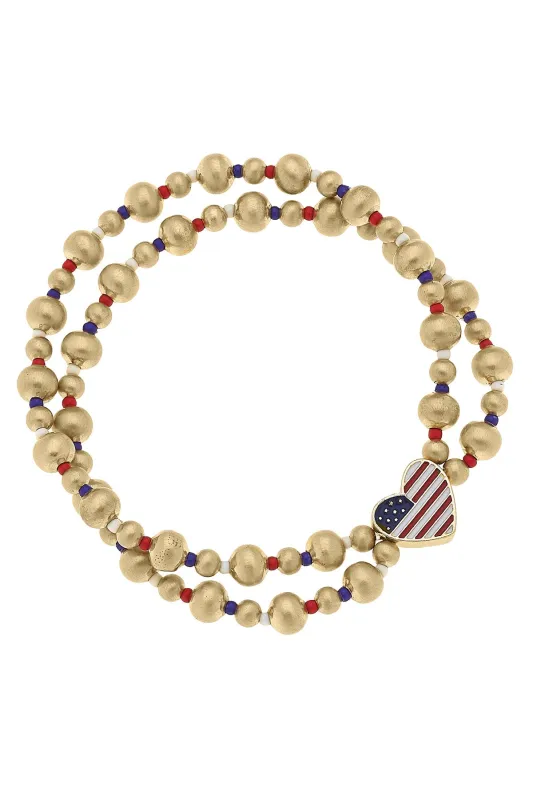 We Heart America 2-Row Ball Bead Stretch Bracelet sold by Canvas Style