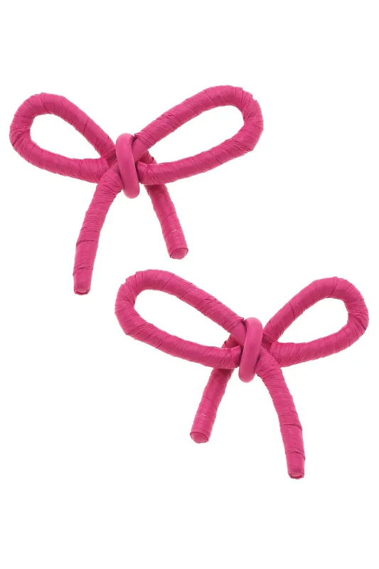 Kendall Raffia Tied Bow Earrings in Pink sold by Canvas Style
