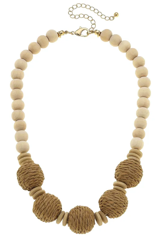Celeste Wood & Wicker Beaded Statement Necklace in Natural sold by Canvas Style