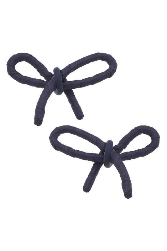 Kendall Raffia Tied Bow Earrings in Navy sold by Canvas Style