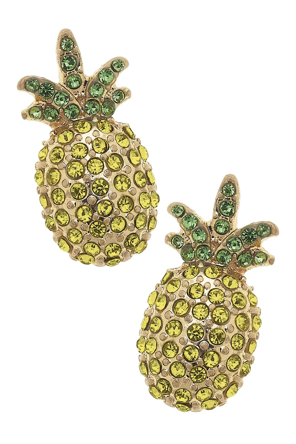 Buenos Aires Pave Pineapple Stud Earrings in Yellow & Green sold by Canvas Style