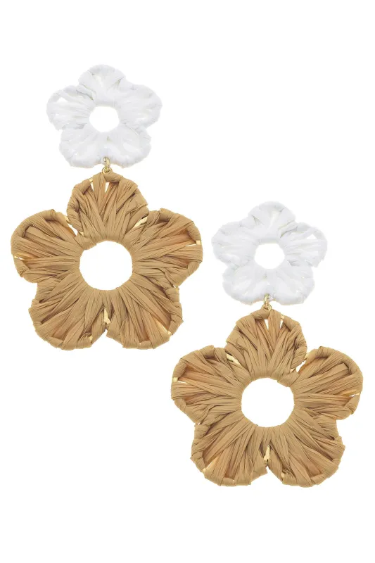 Rosa Rattan Flower Bomb Earrings in White sold by Canvas Style