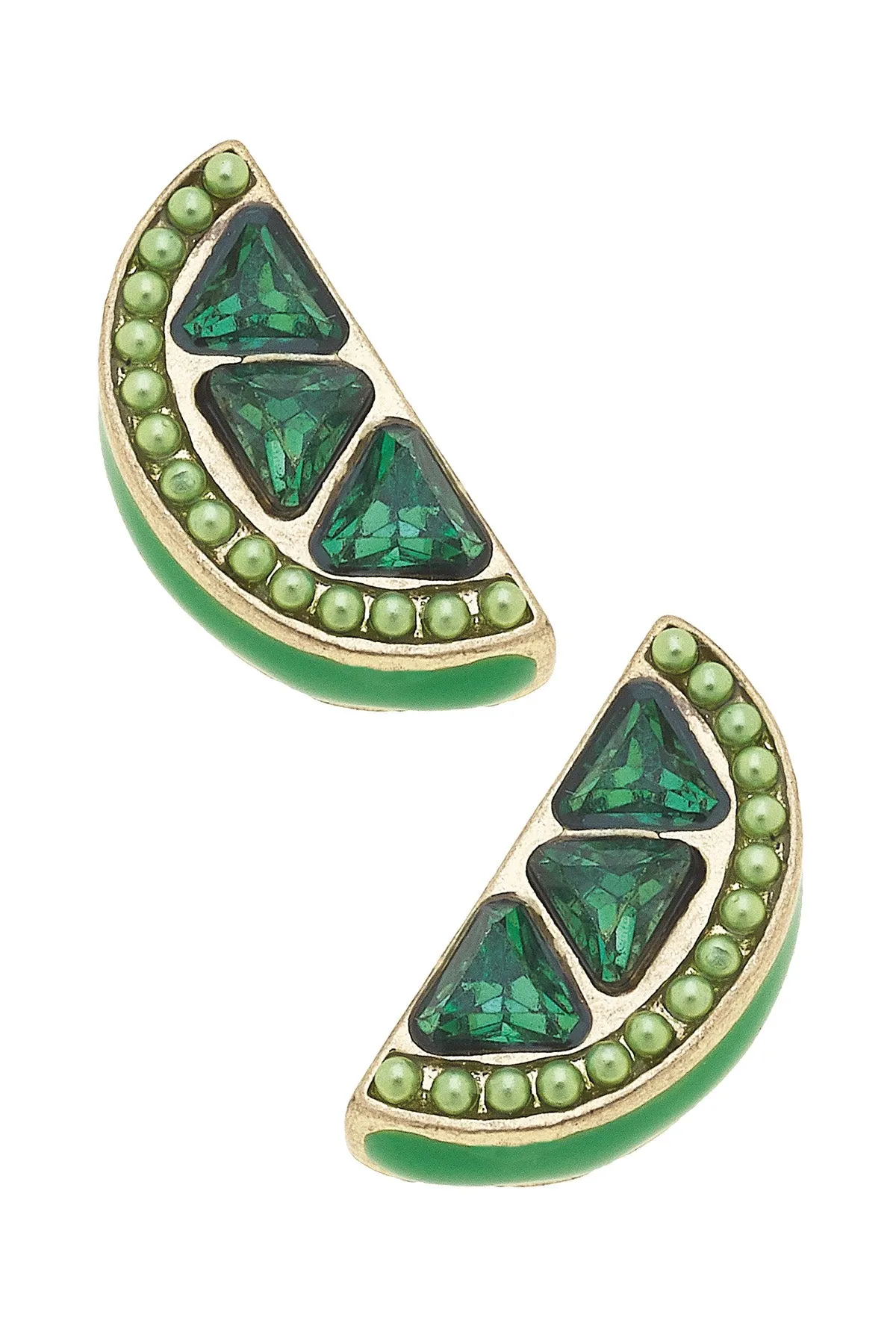 Belize Pave Lime Slice Stud Earrings in Green sold by Canvas Style