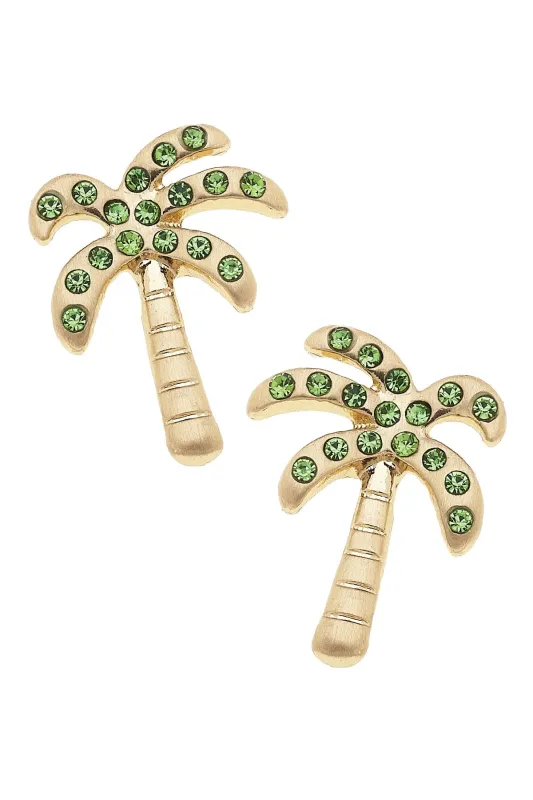 Buenos Aires Pave Palm Tree Stud Earrings in Shiny Gold made by Canvas Style