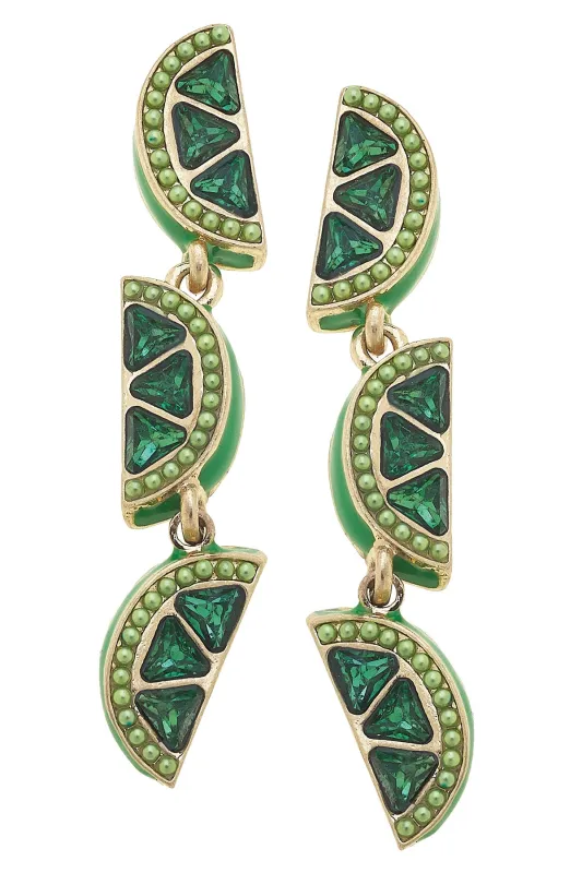 Belize Pave Lime Slice Earrings in Green made by Canvas Style
