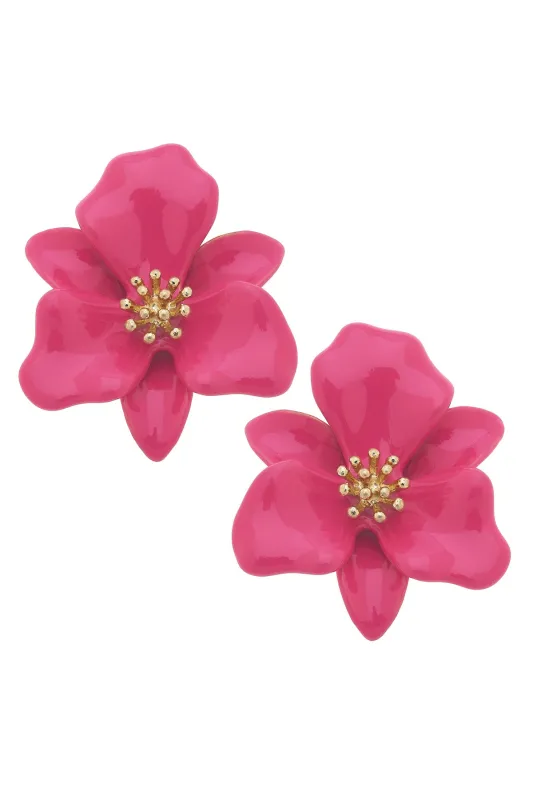 Valentina Enamel Flower Statement Earrings in Pink sold by Canvas Style