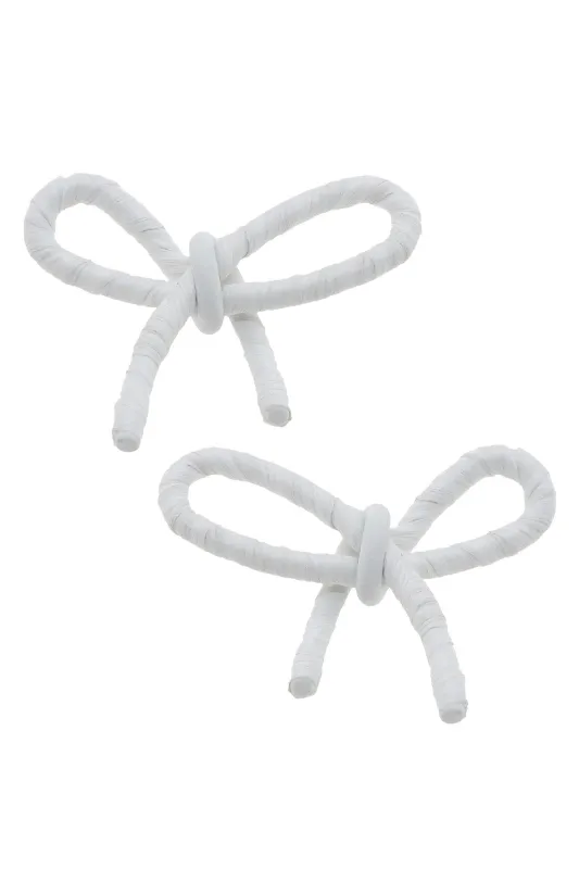 Kendall Raffia Tied Bow Earrings in White sold by Canvas Style