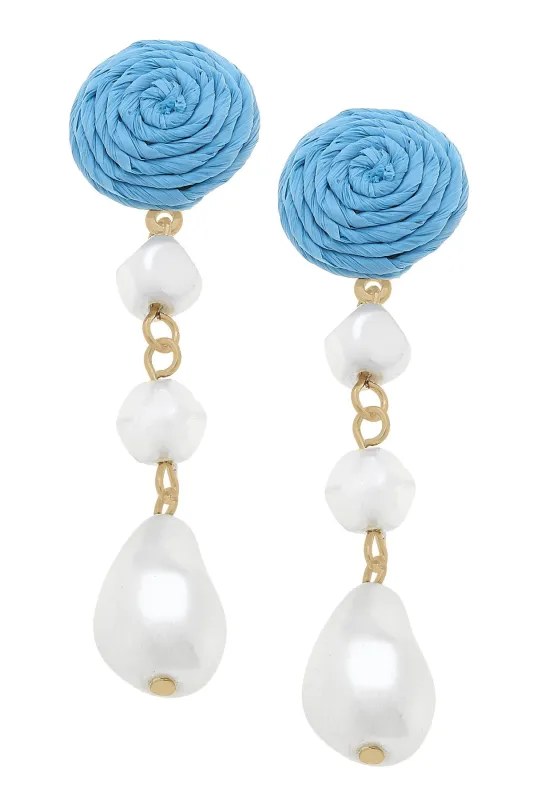 Sylvie Rattan Pearl Earrings in Light Blue sold by Canvas Style