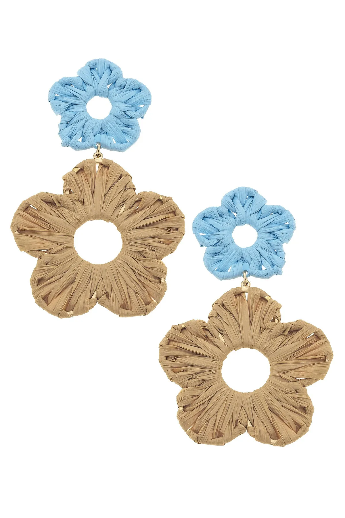 Rosa Rattan Flower Bomb Earrings in Light Blue sold by Canvas Style