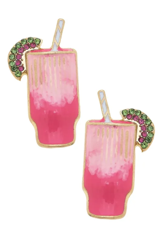 Cusco Pave Cocktail Stud Earrings in Pink made by Canvas Style