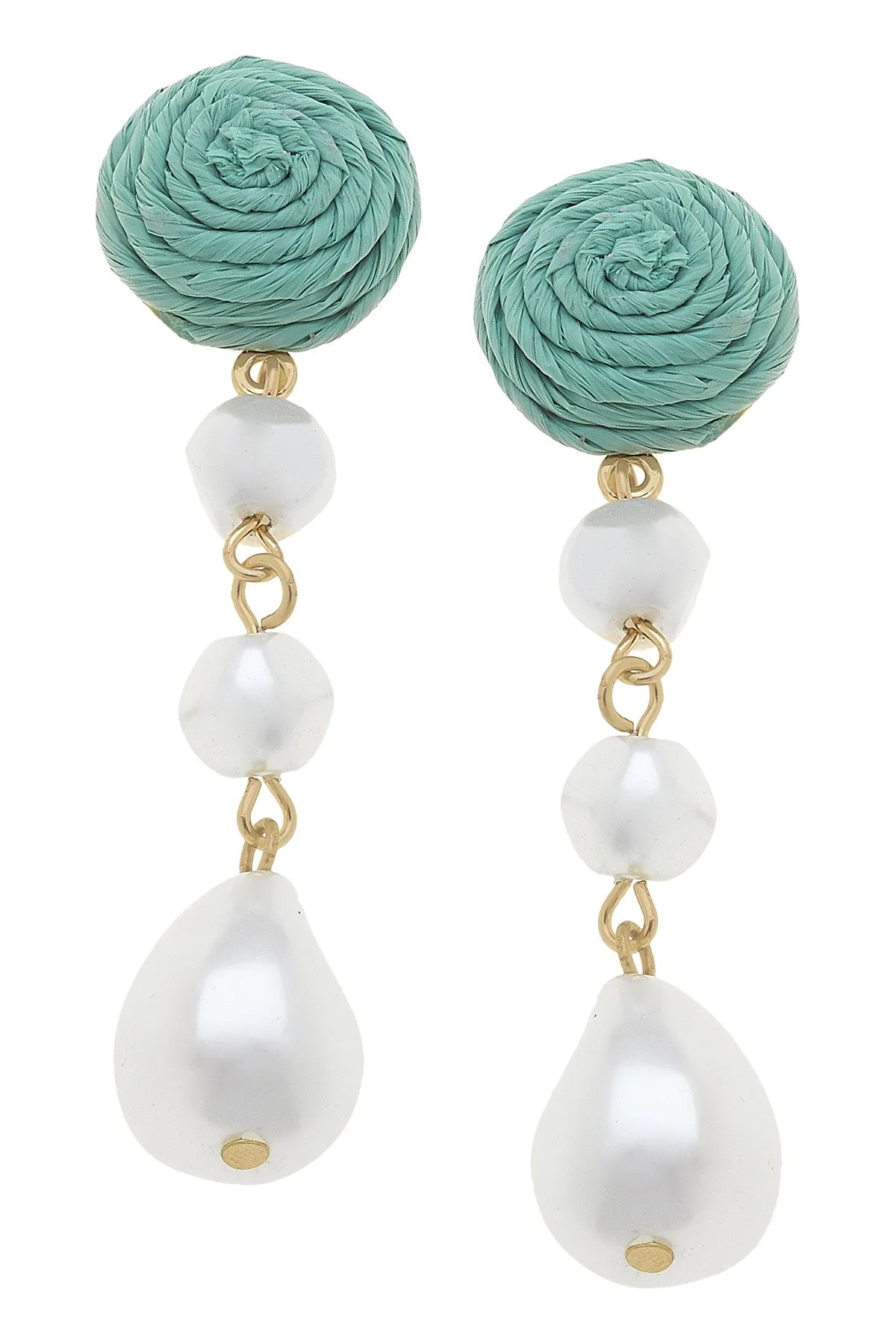 Sylvie Rattan Pearl Earrings in Mint sold by Canvas Style