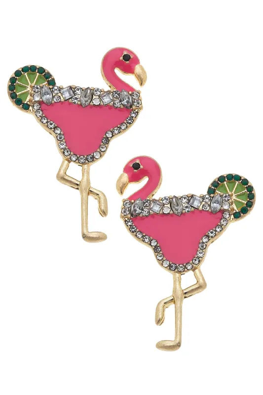 Machu Picchu Flamingo Cocktail Stud Earrings in Pink made by Canvas Style