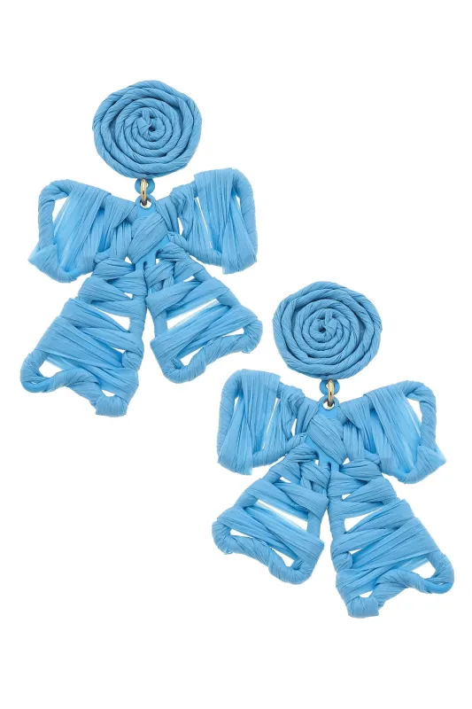 Willow Rattan Bow Earrings in Light Blue sold by Canvas Style