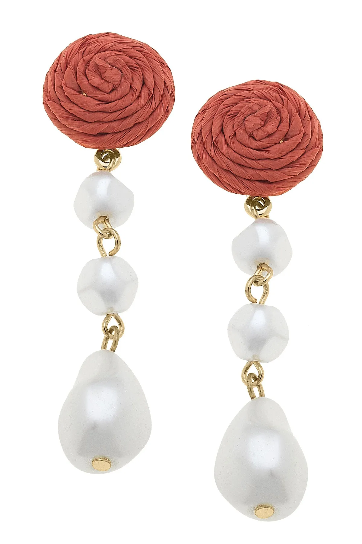 Sylvie Rattan Pearl Earrings in Coral sold by Canvas Style
