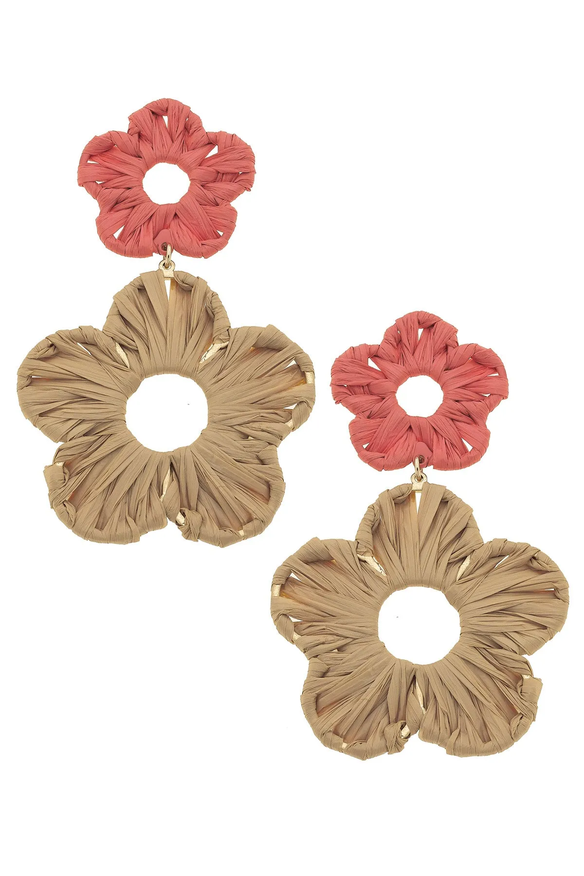 Rosa Rattan Flower Bomb Earrings in Coral sold by Canvas Style