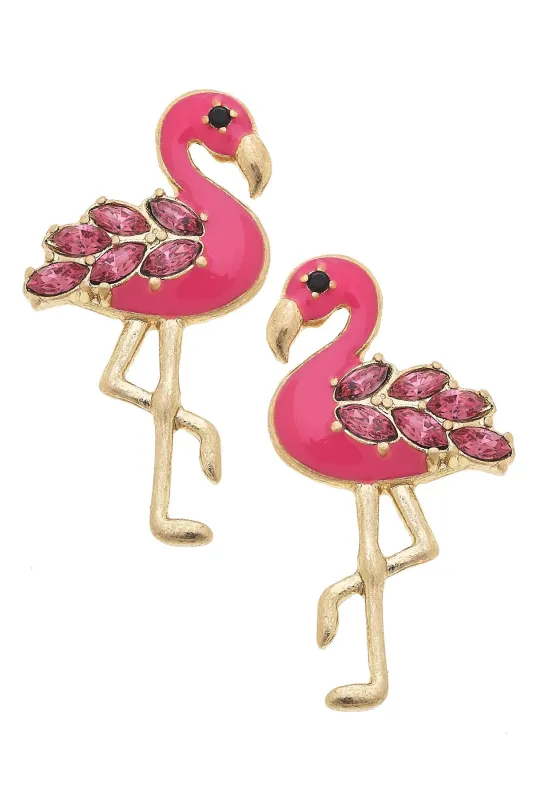 Lima Pave Flamingo Stud Earrings in Pink sold by Canvas Style