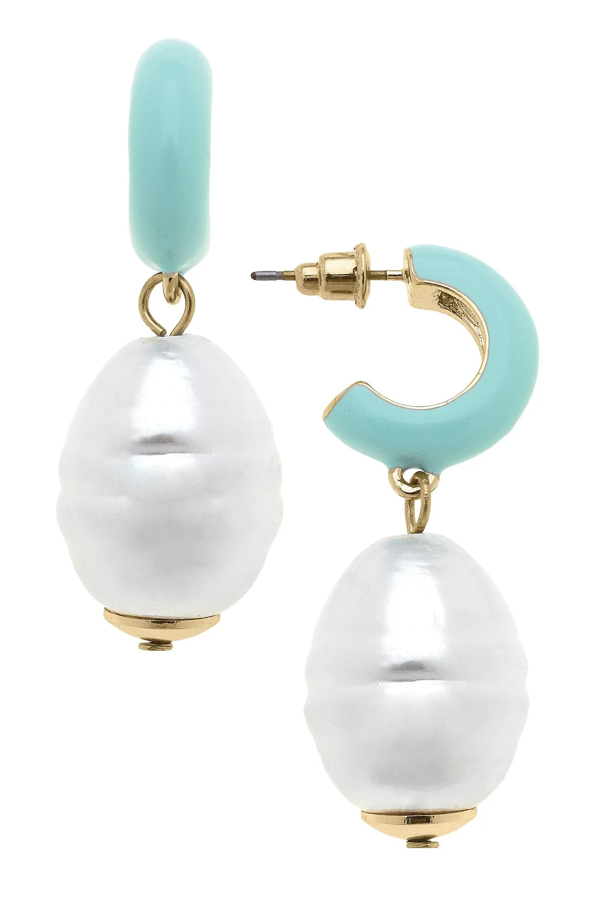 Rhea Pearl Huggie Hoop Earrings in Mint sold by Canvas Style