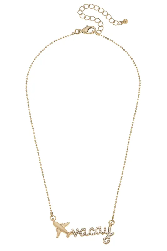 Jet Setter Pearl-Studded "Vacay" Necklace in Shiny Gold sold by Canvas Style