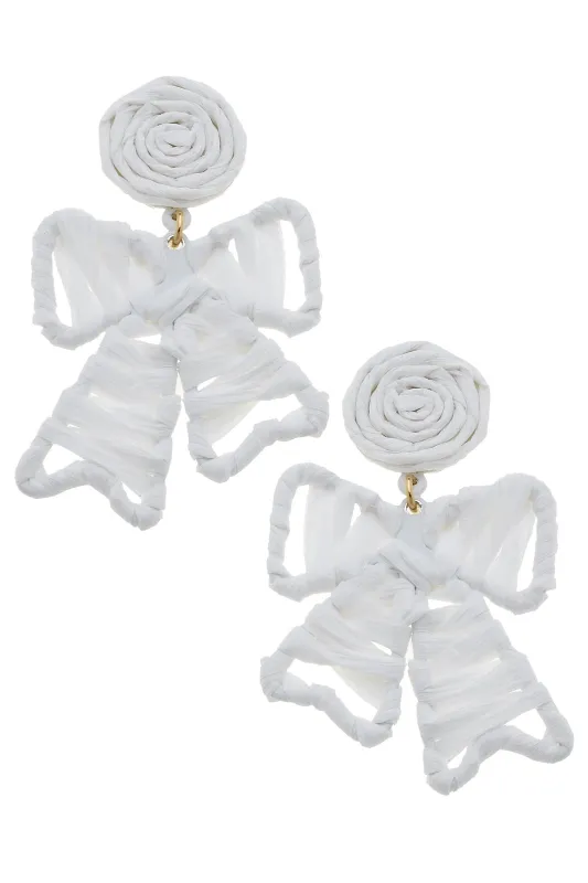 Willow Rattan Bow Earrings in White sold by Canvas Style