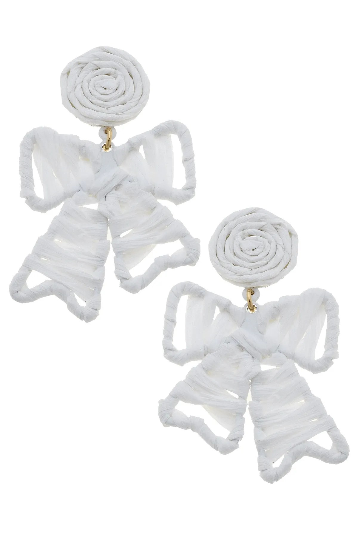 Willow Rattan Bow Earrings in White sold by Canvas Style